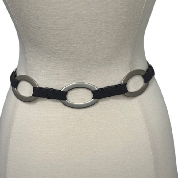 Suzi Roher Women's Stretch Chain Belt Silver Metal Brown Gray Silver Leather 34" - Picture 3 of 9
